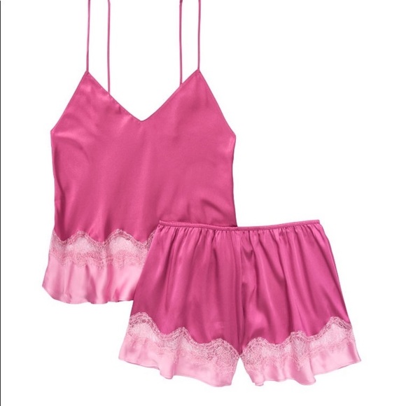 2 Piece Matching Set: XS/S Robe + Small Cami and Short Set PJ Ruffle Satin Lace - Picture 3 of 12